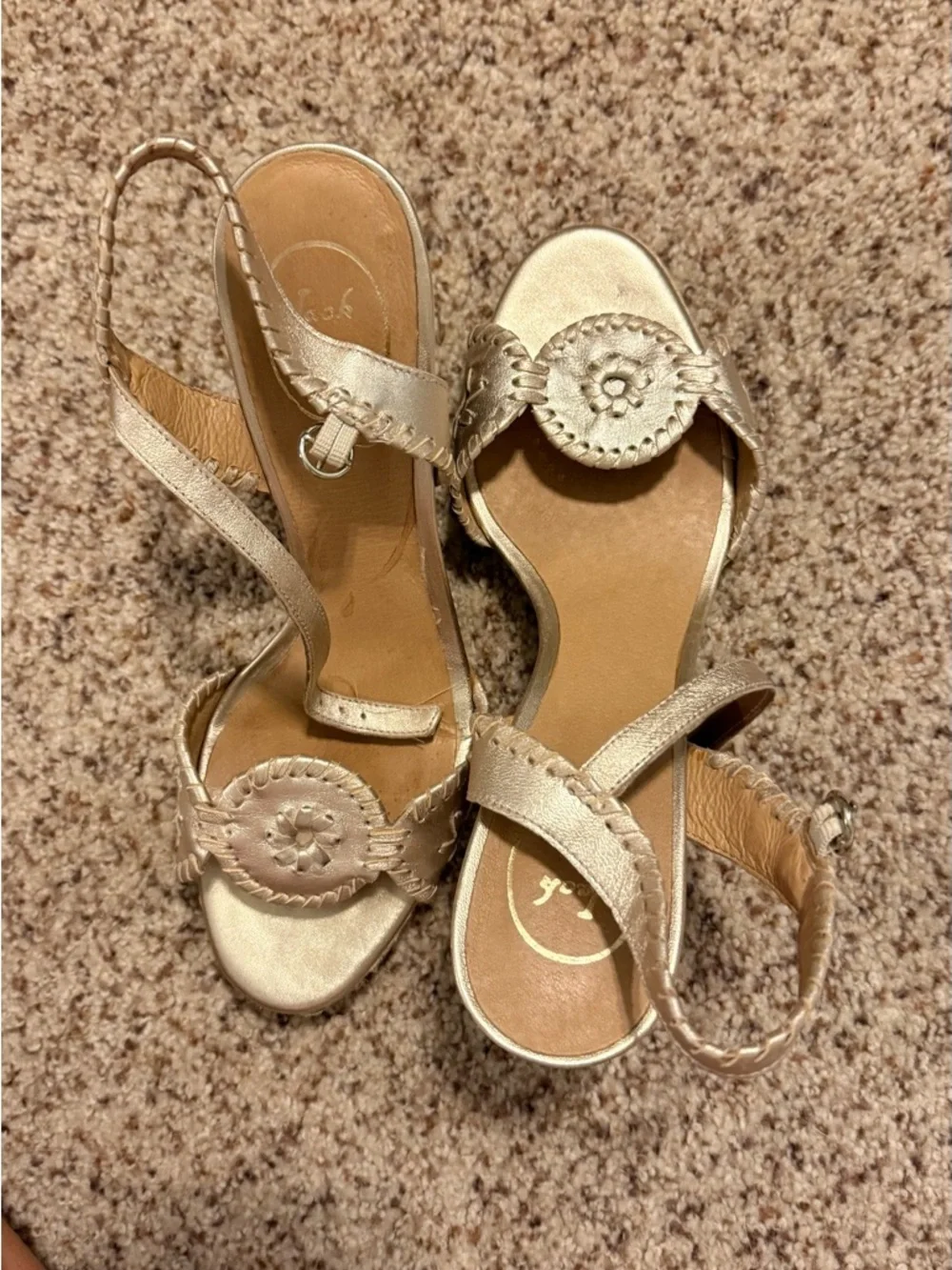 Gold Jack Roger’s Wedge Sandals with Decorative Medallion size 9